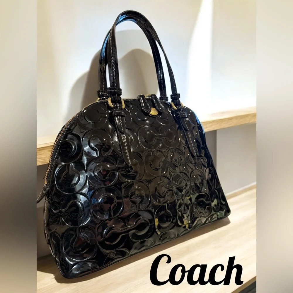 Coach Op Art Embossed Peyton Dome Patent Leather Satchel Tote F25705 EUC - Picture 3 of 13